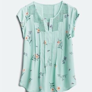 Mint Floral Blouse with Crochet Detail